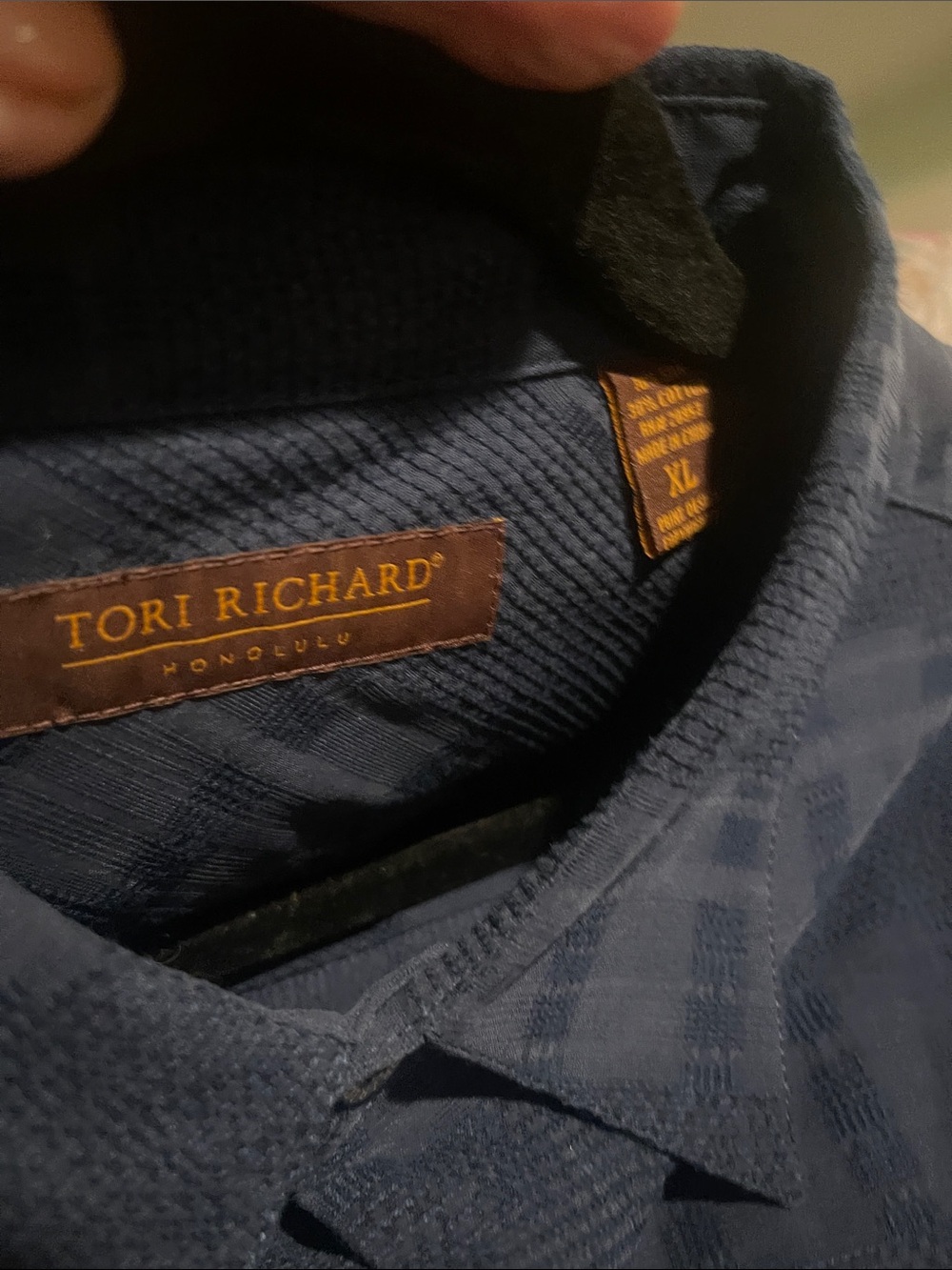 Tori Richard Navy Textured Short-Sleeve Camp Shirt View 2